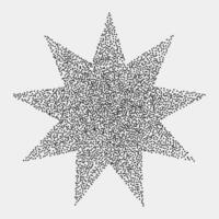 Vintage black star with nine rays drawn with dots on a light background. Vector noisy element, texture geometric shape in stipplism style