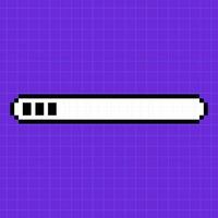 Pixel scale on a bright purple background. Loading bar, 8-bit retro game style illustration, controller, loading process. vector