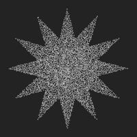 Vintage star with nine rays of white dots on a dark background. Vector noisy element, texture geometric shape in stipplism style