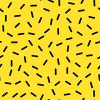 Simple minimalistic seamless pattern, black hand drawn cute lines on a bright yellow background. Sugar sprinkles, confetti. vector
