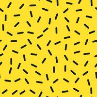 Simple minimalistic seamless pattern, black hand drawn cute lines on a bright yellow background. Sugar sprinkles, confetti. vector