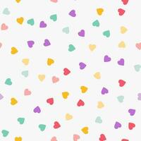 Simple minimalistic seamless pattern, playful hand-drawn cute hearts of different colors on a white background. Sugar sprinkles on a donut, romantic background, Valentine's Day. vector