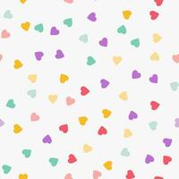 Simple minimalistic seamless pattern, playful hand-drawn cute hearts of different colors on a white background. Sugar sprinkles on a donut, romantic background, Valentine's Day. vector