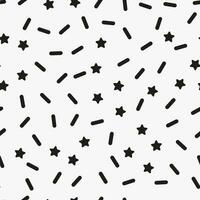 Simple minimalistic seamless pattern, black hand drawn cute stars and lines on a white background. Sugar sprinkles, confetti. vector