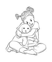 cute little kid with dog puppy pose character cartoon illustration vector