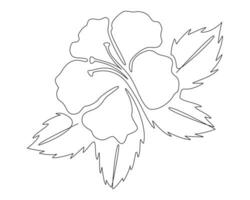 Continuous one single line drawing of hibiscus flower icon in silhouette on a white background vector