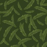 Seamless pattern with Christmas tree branches on a green background in a realistic style vector