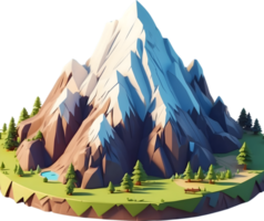 AI generated 3d mountain landscape with waterfall, trees and water png
