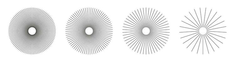 Radial circle lines. Circular lines elements. Symbol of Sun star rays. Flat design elements. Spokes with radiating stripes. Abstract illusion geometric shapes. vector