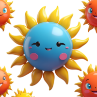 AI generated cartoon suns with different expressions on transparent background png