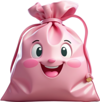 AI generated pink bag with eyes and mouth png