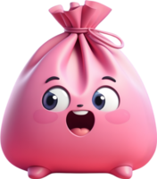 AI generated pink bag with eyes and mouth png