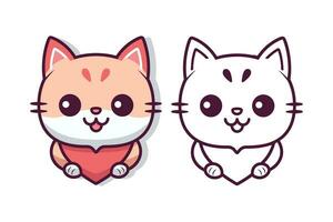 Valentine's day kawaii cat icon vector