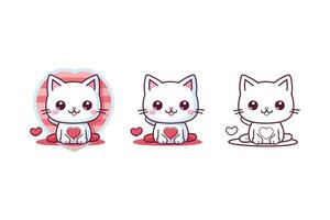 Valentine's day kawaii cat icon vector