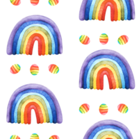 Watercolor hand drawn rainbow illustration. Seamless pattern. Perfect for creative birthday, pride LGBT party, print, textiles, packaging, wallpaper, scrapbooking Template, background png