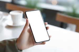 AI generated Digital Consumerism, Woman's Hands Using Smartphone at Coffee Shop png