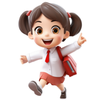 AI generated Little girls go to school happily, cute 3d design. Suitable for element design and education png