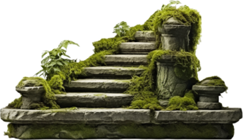 AI generated Stone stairs with plants and grass png