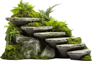 AI generated Stone stairs with plants and grass png