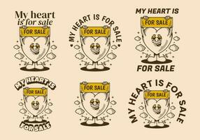 My heart is for sale. Mascot character of a heart holding a board with for sale text vector