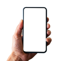 Isolated hands and smartphone . Female hand holding modern black phone in vertical position. png