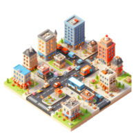 cute small city, 3d game isometric, detailed. PNG Free