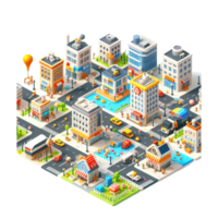 cute small city, 3d game isometric, detailed. PNG Free