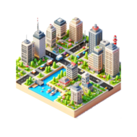 cute small city, 3d game isometric, detailed. PNG Free