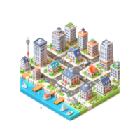 cute small city, 3d game isometric, detailed. PNG Free