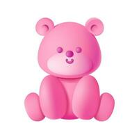 3d cute teddy bear toy, vector icon.