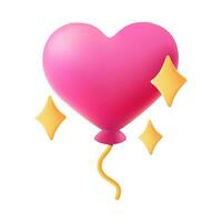 3D icon of a heart-shaped balloon floating in the air. vector