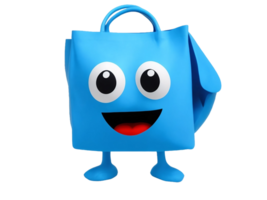 AI generated An anthropomorphic character with the form of a bright blue shopping bag Ai generated png