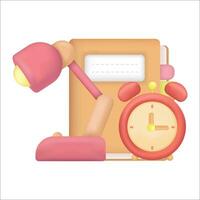 Notebook,table lamp, and alarm clock icon for Education and online class concept. School vector element.