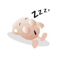 personaje mascota cerebro dormido descansar. dibujos animados cerebro cabeza dormir, descanso mente, gracioso emojis, cerebelo ilustración vector