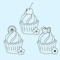 Cute Cupcake designs decoration fruit vector