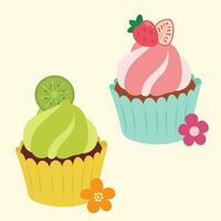 Cute Cupcake designs decoration fruit vector