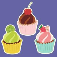 Cute Cupcake designs decoration fruit vector