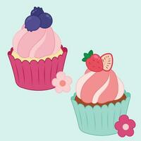 Cute Cupcake designs decoration fruit vector