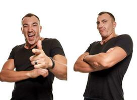 Athletic young man posing and looking at the camera, isolated on a white background photo