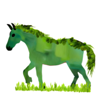 AI generated Green color drawing horse on transparent background png