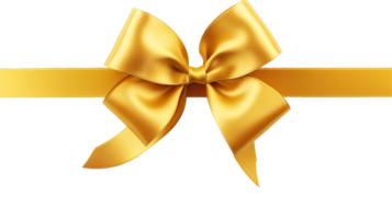 AI generated Gold Ribbon Bow Realistic shiny satin with shadow horizontal ribbon for decorate your wedding invitation card png