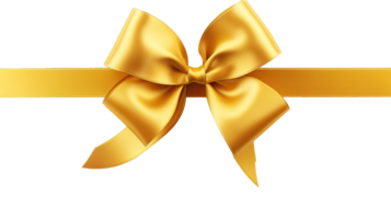 AI generated Gold Ribbon Bow Realistic shiny satin with shadow horizontal ribbon for decorate your wedding invitation card png