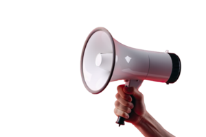 AI generated Hand of man holding megaphone over transparent background. png