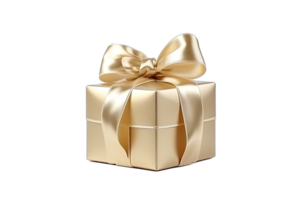 AI generated Gold gift box with ribbon on transparent background. png