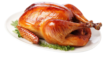 AI generated Platter of cooked turkey with garnish on transparent background png