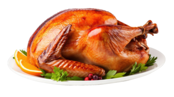 AI generated Platter of cooked turkey with garnish on transparent background png