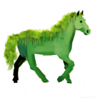 AI generated Green color drawing horse on transparent background png