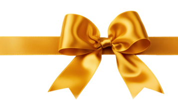 AI generated Gold Ribbon Bow Realistic shiny satin with shadow horizontal ribbon for decorate your wedding invitation card png