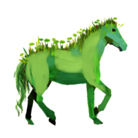 AI generated Green color drawing horse on transparent background png
