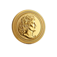 AI generated Old day king face in a golden coin on transparent background png